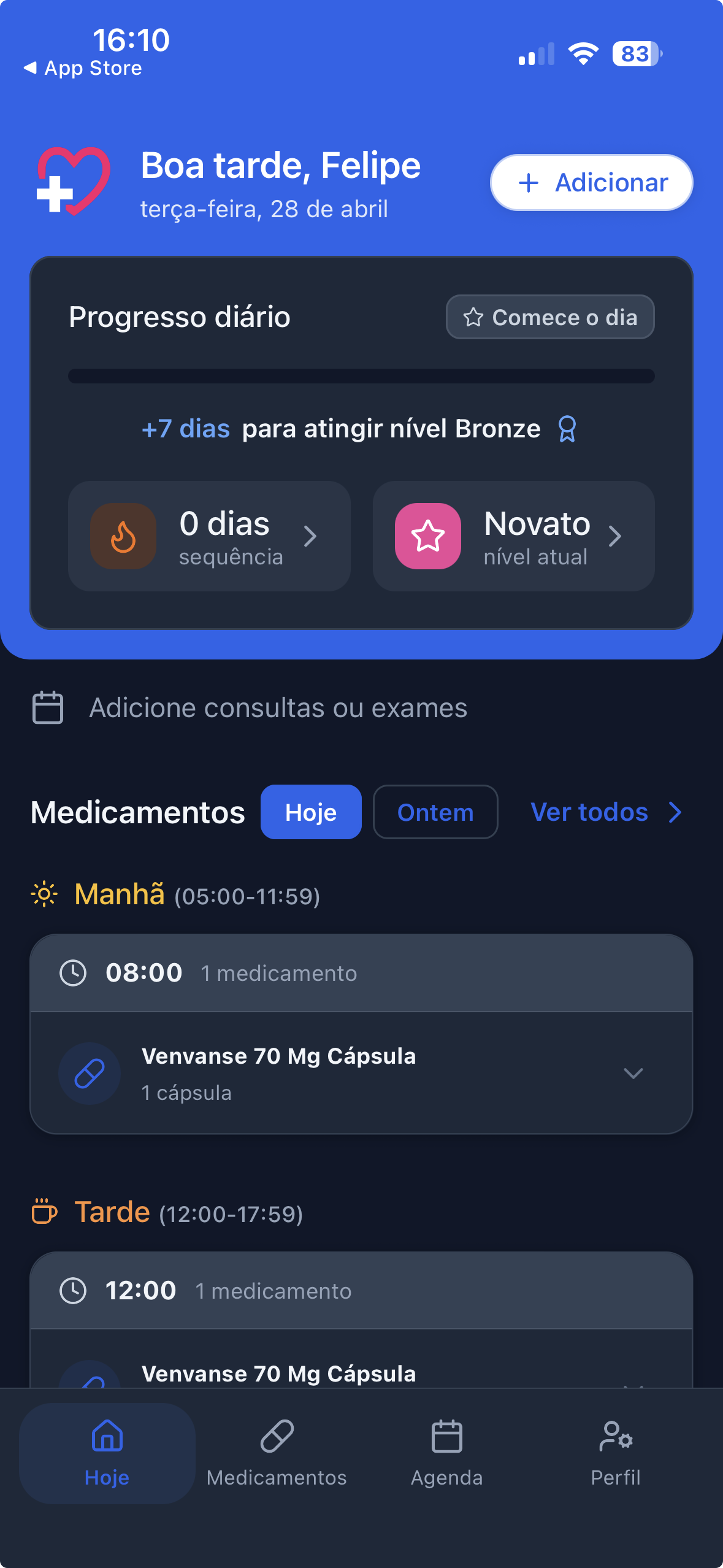 Screenshot Cuida+: app para organizar medicamentos, lembretes e rotina de saúde