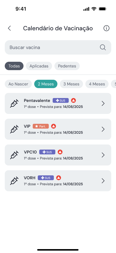 Screenshot Vacina Kids - app para acompanhamento do calendario vacinal infantil